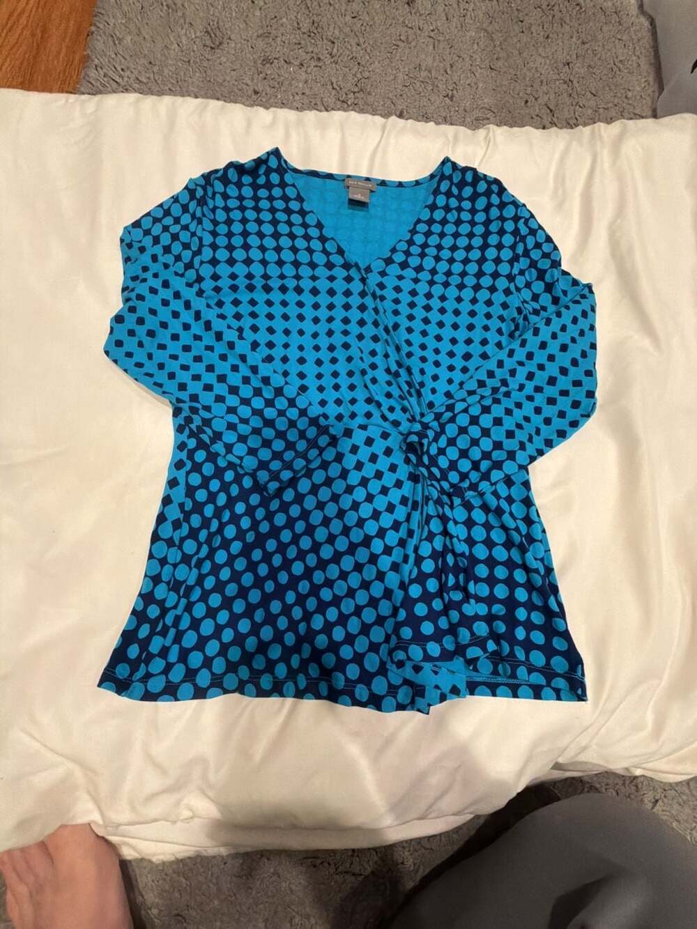 Ann Taylor Size M Blue Geometric Polka Dot Wrap Top